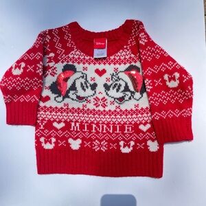 Mickey Minnie Mouse Christmas Baby Sweater 12m Disney Ugly Holiday Red White